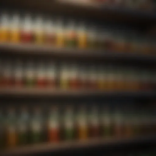 A variety of fungicide bottles on a shelf.