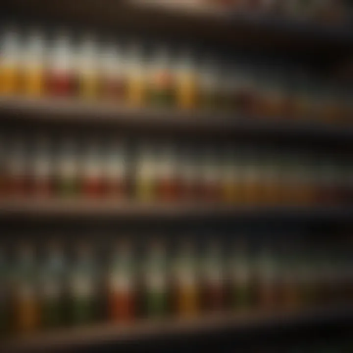 A variety of fungicide bottles on a shelf.