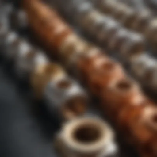 Close-up view of various electrical spacers