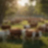 A serene landscape showcasing a herd of cattle grazing