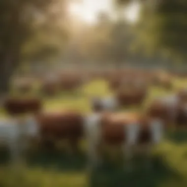 A serene landscape showcasing a herd of cattle grazing