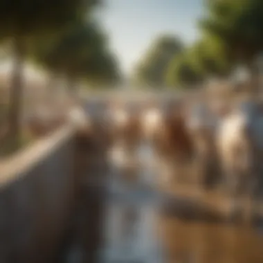 Healthy Livestock Accessing Fresh Water A healthy herd enjoying access to fresh water via modern fountains