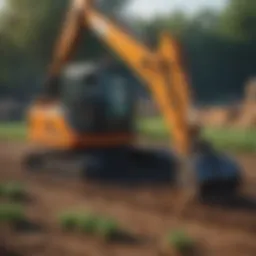 Compact excavator in fieldwork
