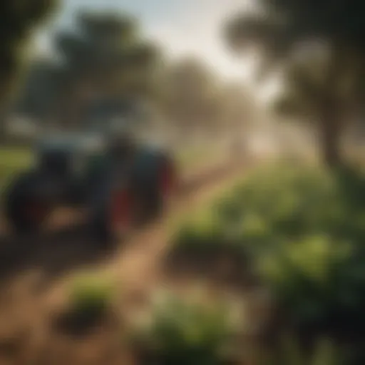 A lush, diverse farm landscape showcasing sustainable agriculture practices.