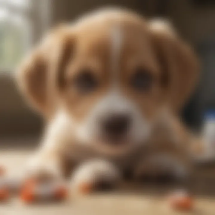 Puppy receiving oral medication with a calm demeanor