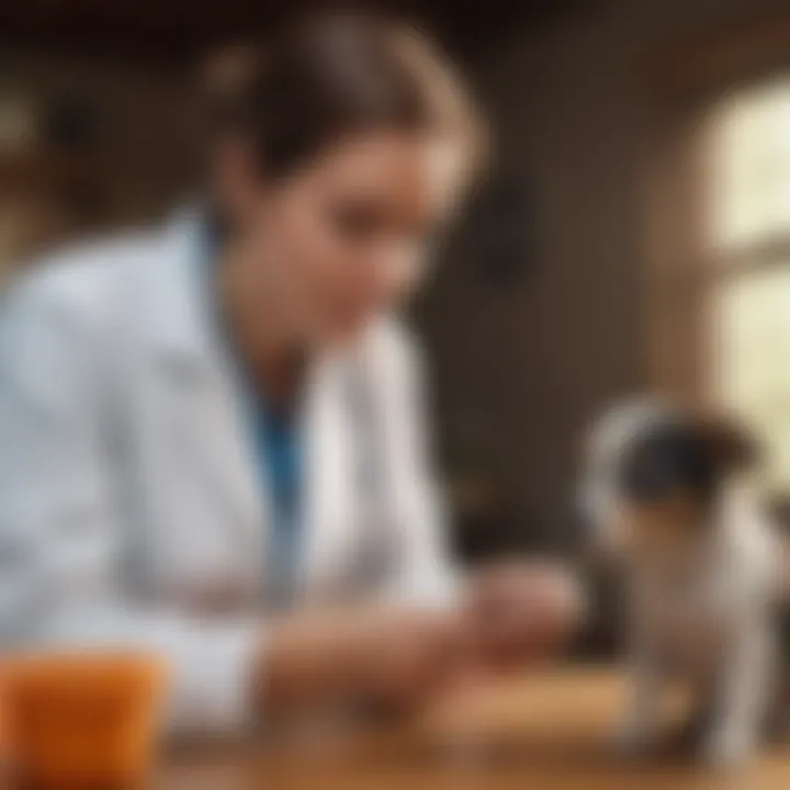 A veterinarian explaining deworming procedures to a puppy owner