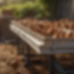 Detailed view of a poultry feeder trough showcasing its design features