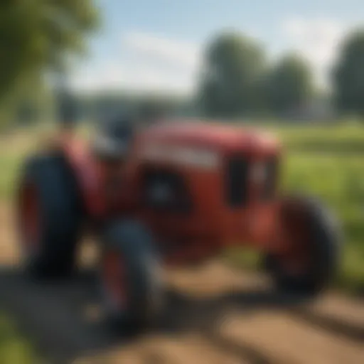 Small tractor in a field showcasing rental equipment