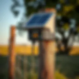 Solar electric fence charger mounted on a fence post