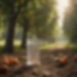 A close-up view of various fruit fly traps set in an orchard.