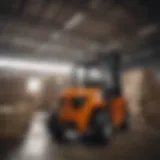 A forklift maneuvering through an agricultural warehouse