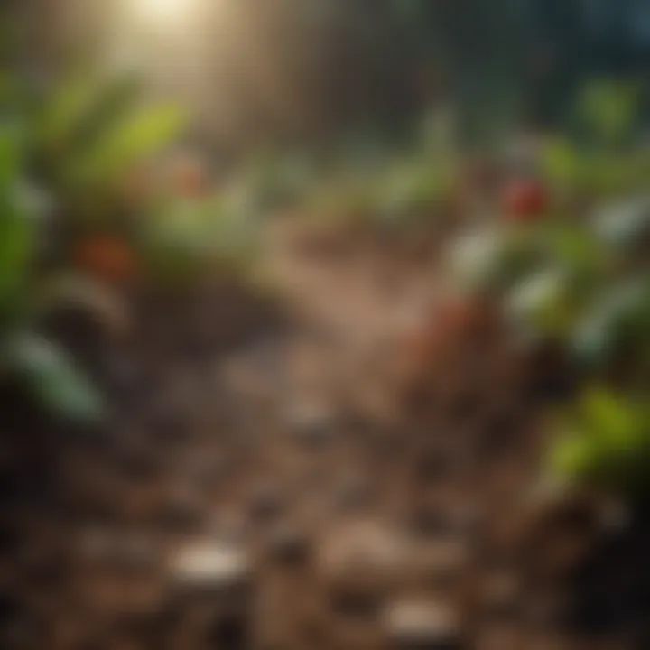 A diverse ecosystem showcasing various plants and microorganisms thriving in soil.