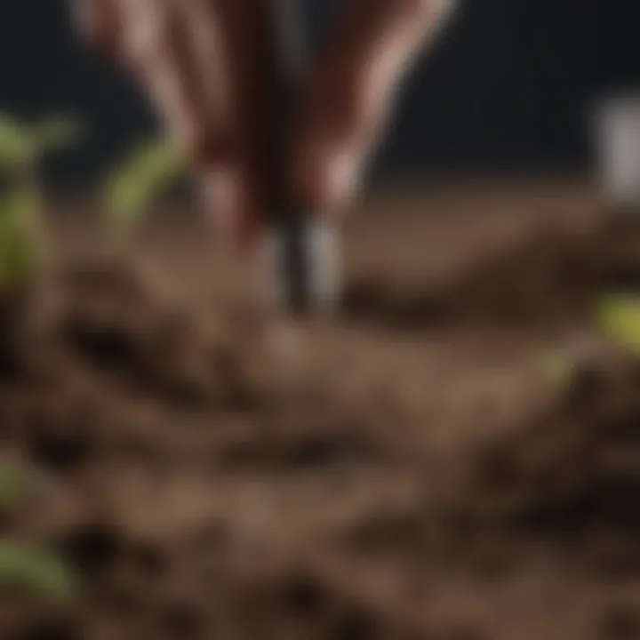 Close-up of soil sample preparation for pH testing