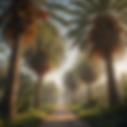 Lush palm oil plantation showcasing mature palm trees with ripe fruit clusters.