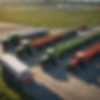 Comparison of Different Types of Tractor Pull Behind Trailers Various types of tractor pull behind trailers lined up for comparison