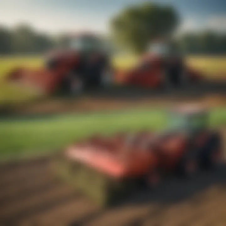 Different types of sod harvesters displayed side by side