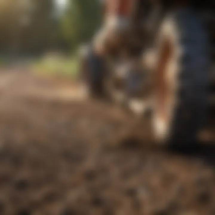 Close-up view of soil interaction with the Raptor Strip Till, showcasing improved soil structure.