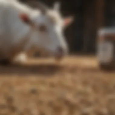 A close-up of goat feed and nutritional supplements.