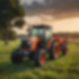 A well-maintained used Kubota tractor in a lush Arkansas field