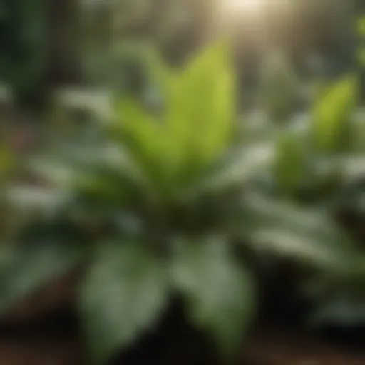 A close-up view of plants treated with acaricides showing healthy foliage.
