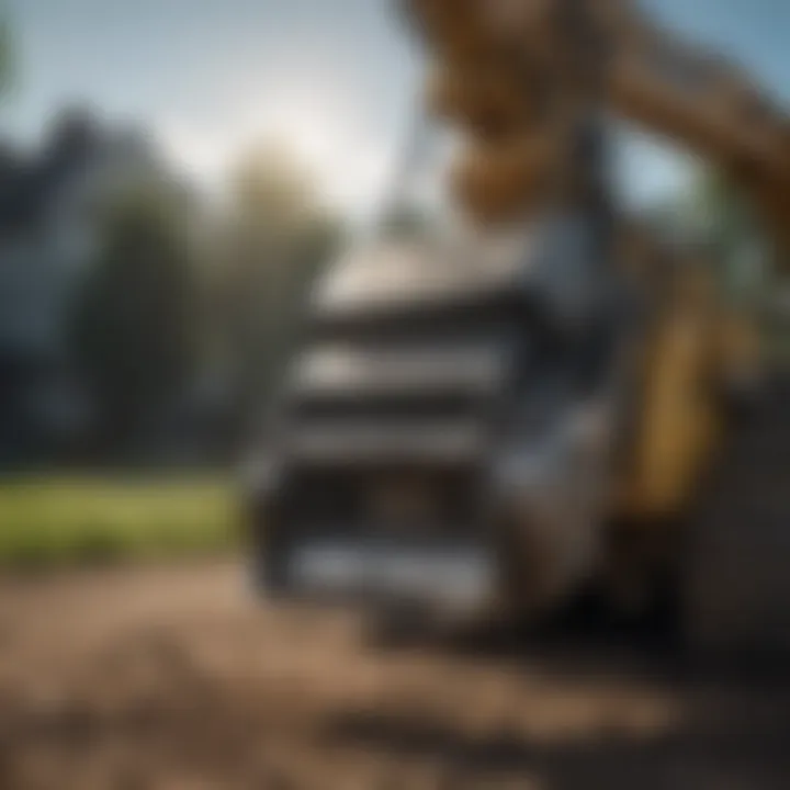 Close-up of mower head attachment on an excavator