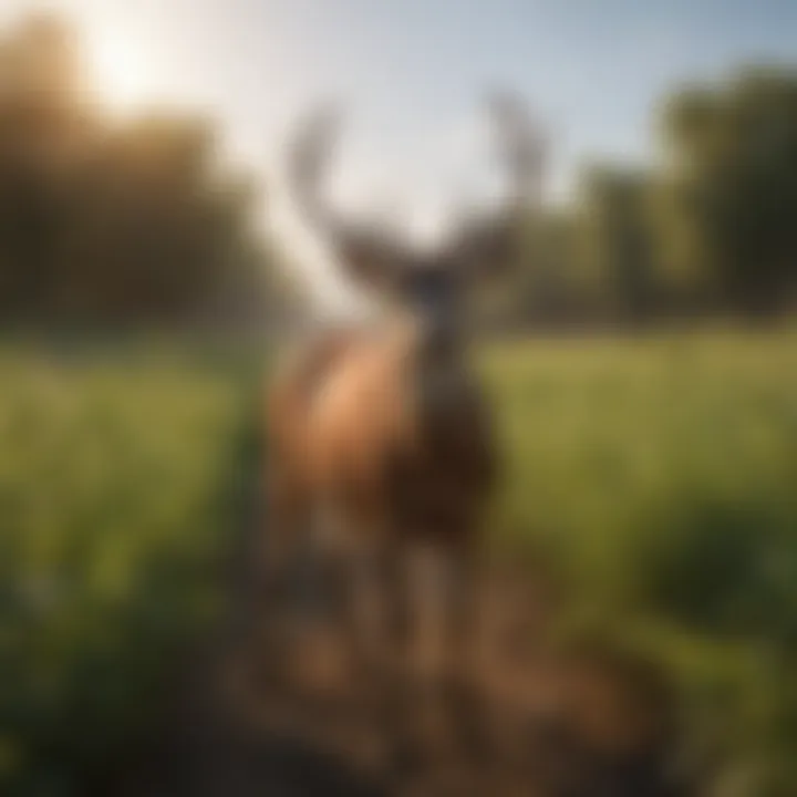 Deer grazing in a soybean field