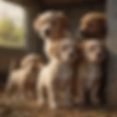 Puppies in a Safe, Playful Environment A playful group of puppies interacting with each other in a safe environment