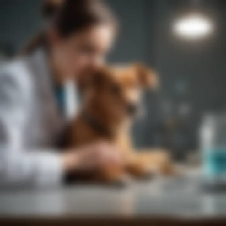 Veterinary professional examining a dog before medication