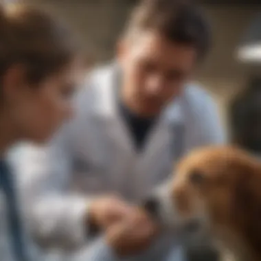 Veterinarian examining a dog's health