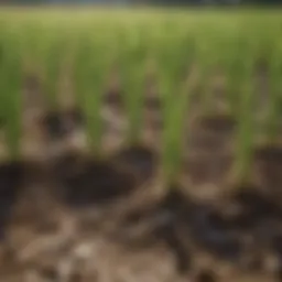 Close-up of grass seeds on a soil bed